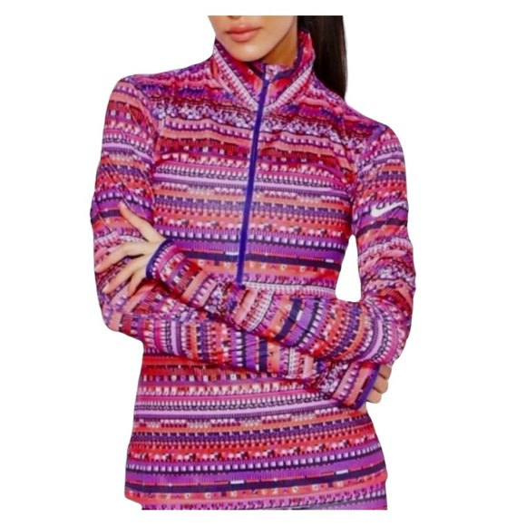 Nike Tops - Nike Pro Hyperwarm Running  Women's Half Zip Pullover Thumb Holes Size Large